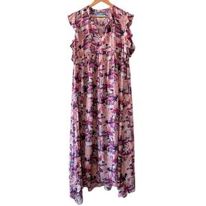 Chufy Pink Floral Tropical Print Maxi Dress
